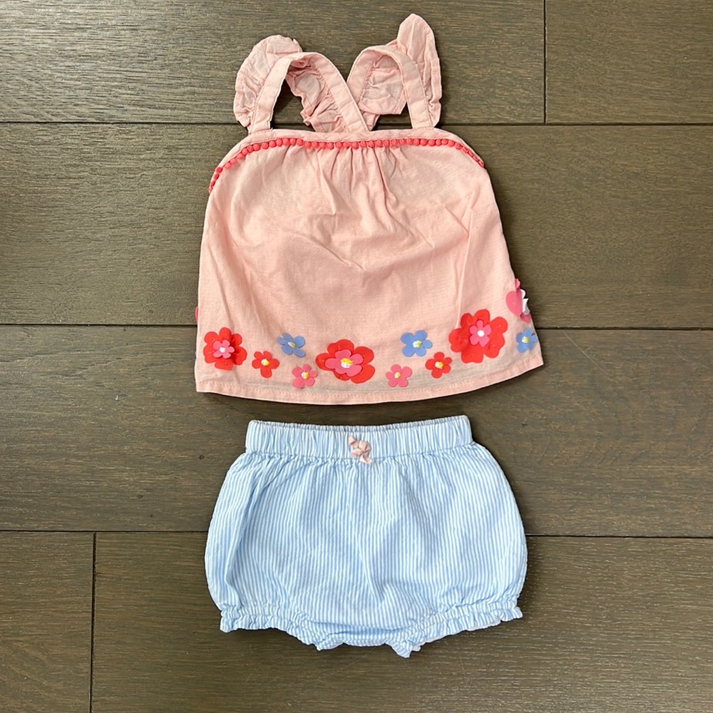 Baby Boden Girls Cotton Flower Tank Top and Short Set 0-3 Months - Picture 1 of 3